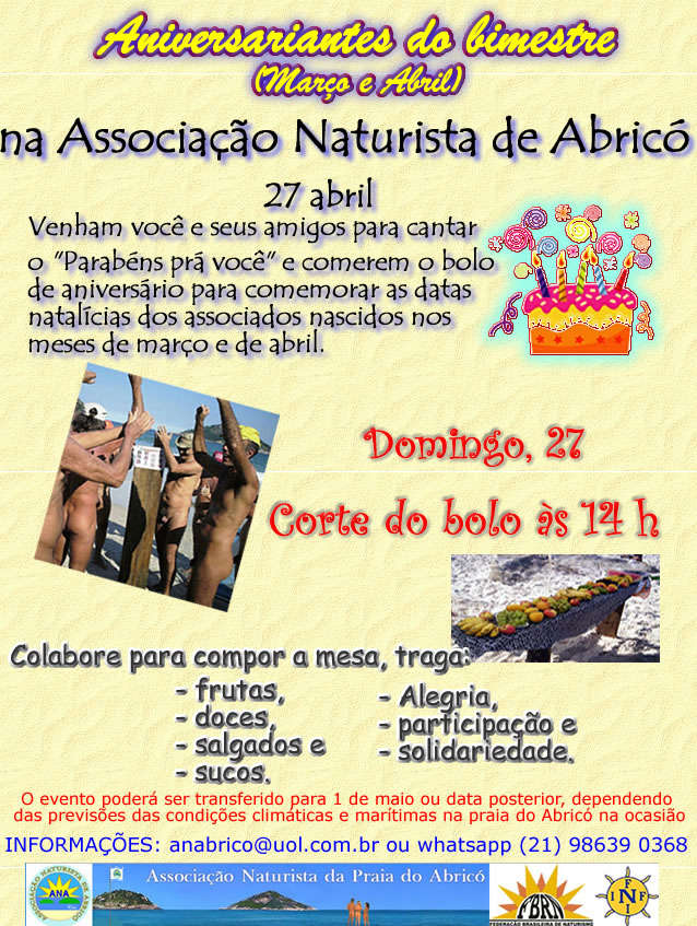 Aniversariantes do Bimestre (Março e Abril) na Praia do Abricó